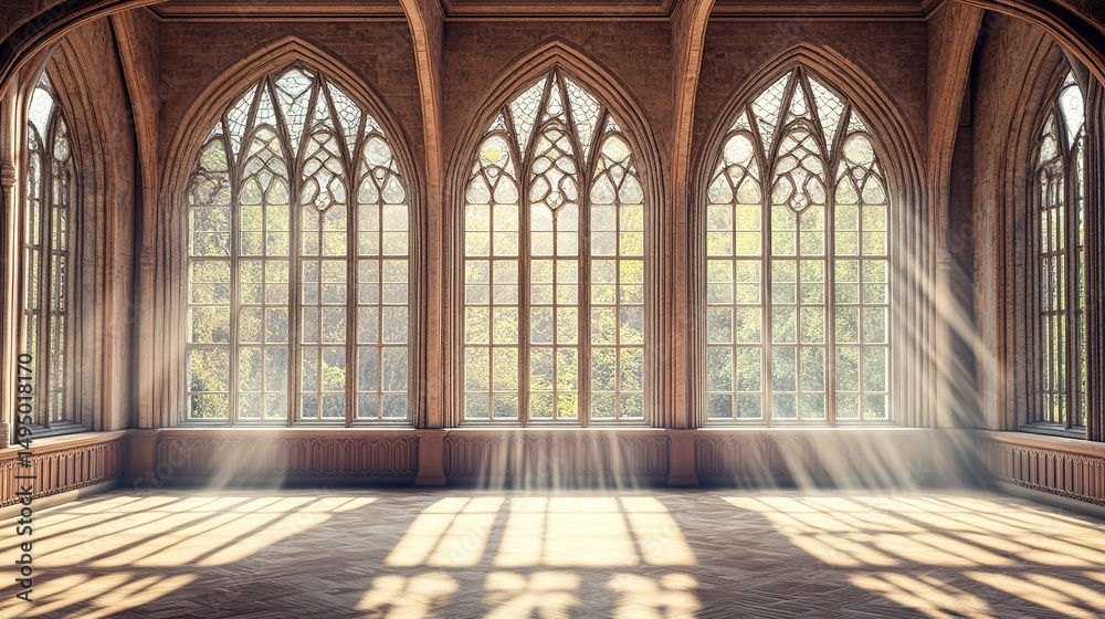 Obraz premium Renaissance Empty Big Hall Dark Gothic Light and Smoke Room 
