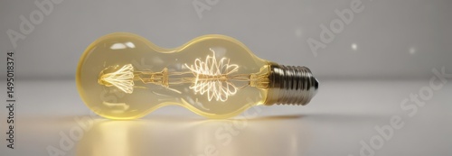 Bright yellow lightbulb glows intensely on white  ,  intense,  vibrant