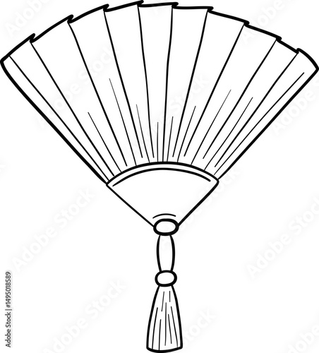 Traditional Korean Folding Fan Line Drawing