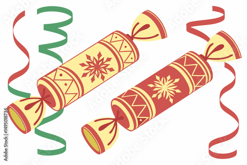 christmas crackers and streamers vector illustration