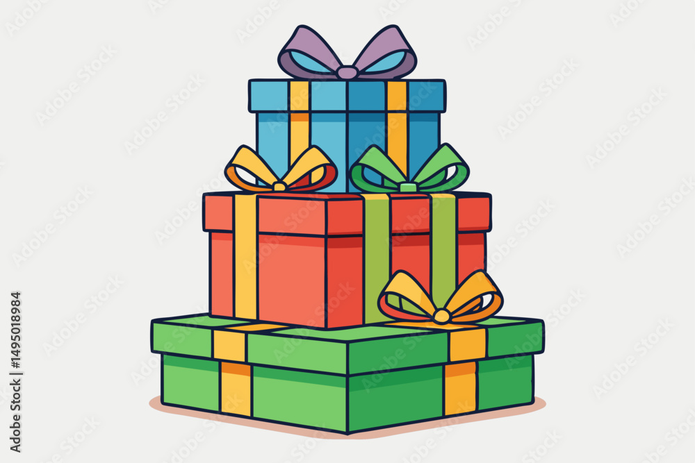 Obraz premium stack of wrapped gifts with ribbons vector illustration