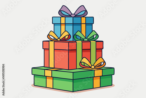 stack of wrapped gifts with ribbons vector illustration