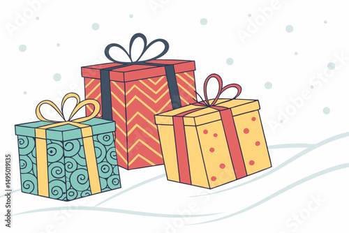 Colorful presents in snow vector wrapping pattern vector illustration