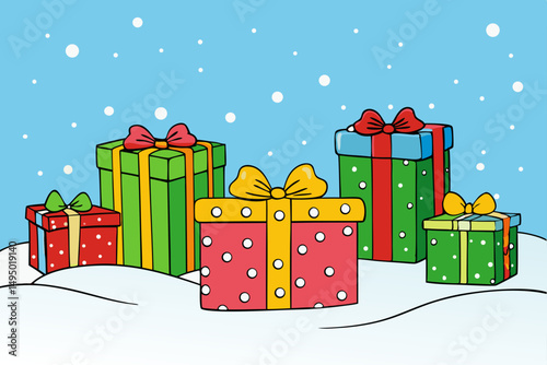 colorful presents in snow vector wrapping pattern vector illustration