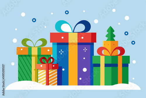 colorful presents in snow wrapping pattern vector illustration