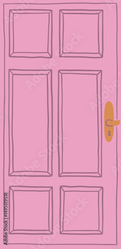 Pink door with handle, home access concept, entrance and doorway.