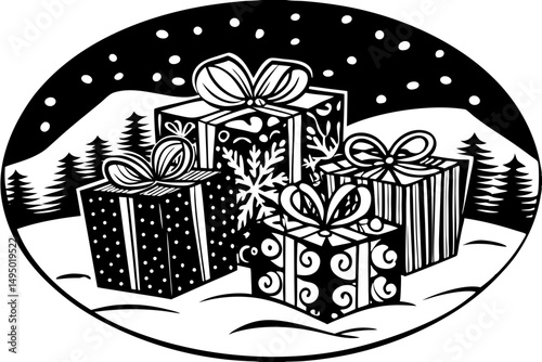 Colorful presents in snow vector wrapping pattern vector illustration