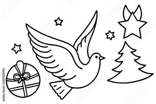 peace dove flying over festive christmas scene vector illustration
