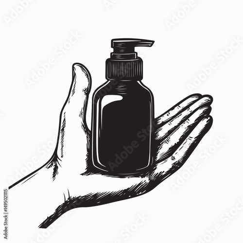 Hand Holding Skincare Bottle Image Vector Isolated on white background.