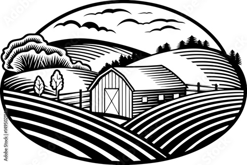 peaceful countryside with rolling hills and river vector illustration