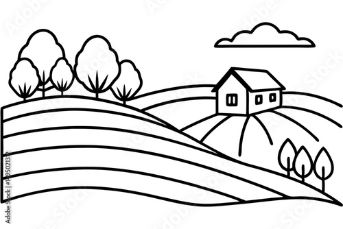 peaceful countryside with rolling hills vector illustration