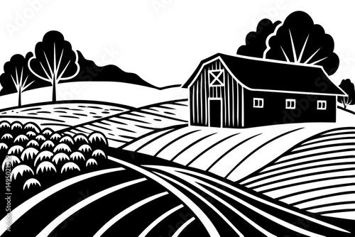peaceful countryside with rolling hills vector illustration