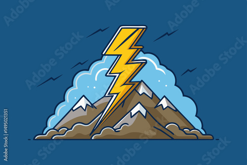 lightning bolt striking dark mountain peak vector illustration