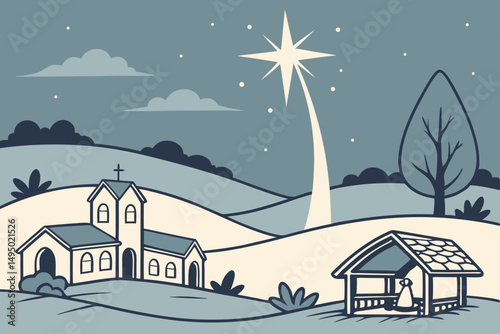 holy night with shining bethlehem star vector illustration