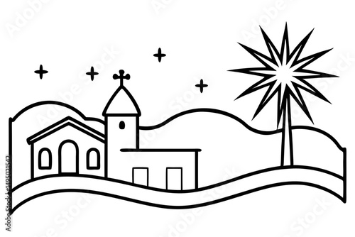 holy night with shining bethlehem star vector illustration