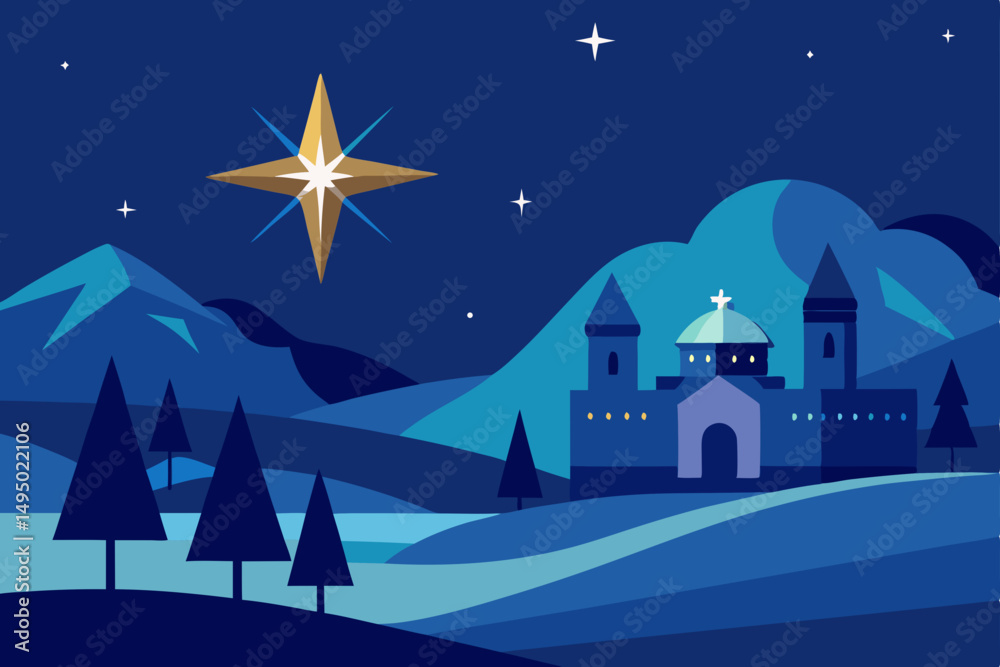 Fototapeta premium holy night with shining bethlehem star vector illustration