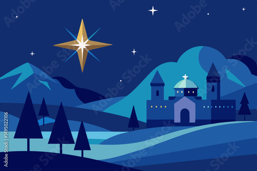 holy night with shining bethlehem star vector illustration