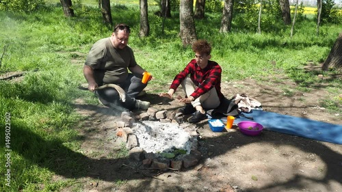Picnic in the old park. Two friends in nature.