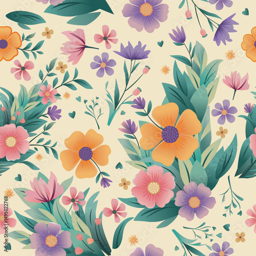 flower; petal; romantic; vector; springtime; print; colourful; elegance; wedding; ornate; ornament; floral seamless pattern; cover; folk; floral pattern; trendy; graphic; elegant; spring summer textil