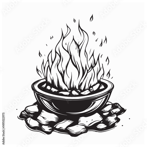 Campfire Pot of Boiling Water Image vector isolated on white background.