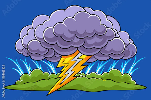Violent thunderstorm rolling over an open plain vector illustration