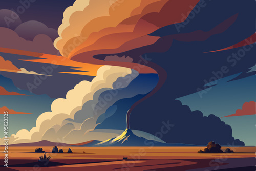 Violent thunderstorm rolling over an open plain vector illustration