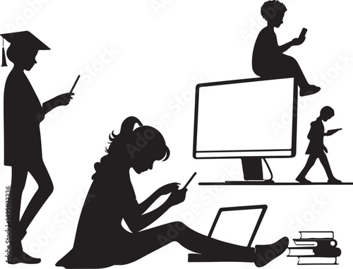 Online learning silhouette vector illustration art