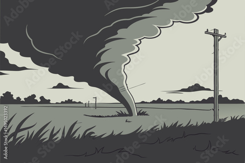 dark sky with swirling tornado clouds vector illustration