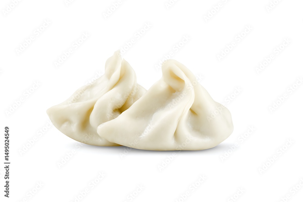 Obraz premium Two Steamed Dumplings on White Background