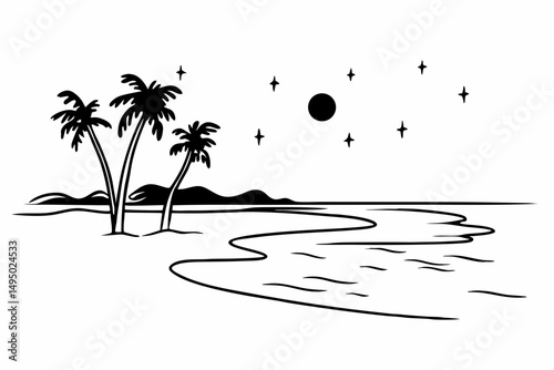 peaceful beach under milky way vector illustration