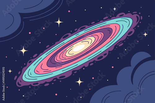 glowing galaxy across night sky vector illustration
