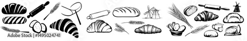 Modern illustrations of hand-drawn bread and bakery designs, including food sketches and contemporary icons