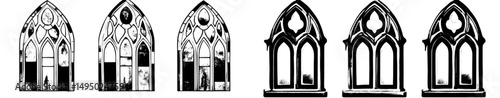 Traditional European architecture is characterized by Gothic windows and vintage stained glass church frames in a modern format
