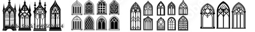 Gothic windows feature vertical geometrical big window frames adorned with catholic mosaic decoration and garish modern illustrations