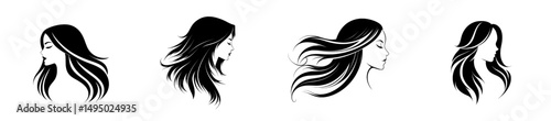 Stylish outline of a lovely woman's head with long flowing locks - a decorative emblem for beauty salons, spas, or hairdressers
