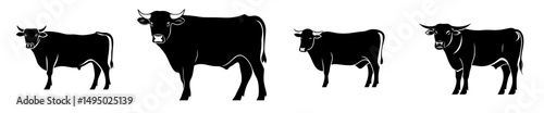 The silhouette of an Angus cow is represented in modern form, along with related terms such as cattle, bulls, and artwork