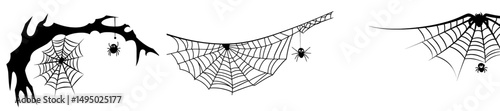A modern graphic depiction of a spider in the corner of a web, rendered in linear sketch style
