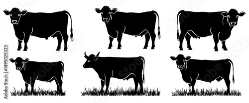 This collection features modern illustrations of cow livestock silhouettes, perfect for use in design elements