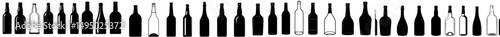 A collection of bottles containing alcohol is depicted as a black silhouette of a vessel that can hold different types of drinks, including wine, beer, rum, whiskey, liquor, and cognac, on a white