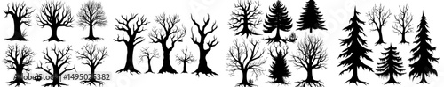 A contemporary assortment of spooky halloween trees for artistic compositions