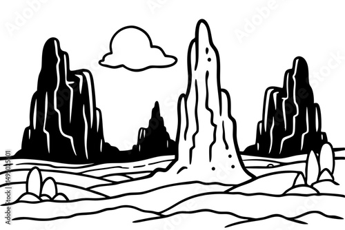 surreal desert with enormous otherworldly rock formations vector illustration