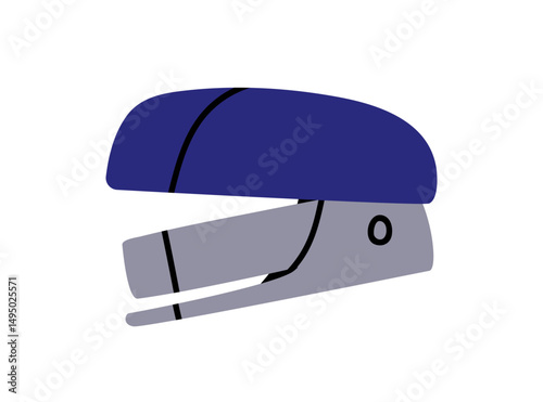 Stapler, office stationery tool. Paper stapling accessory, metal clips for school, work. Small equipment, stationary, supply. Flat vector illustration isolated on white background
