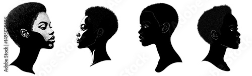 Modern illustration of an African woman's head in profile shown as a black silhouette
