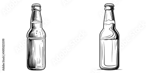 The graphic icon of a beer bottle is shown in black on a white background as a modern illustration