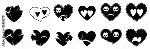 Gothic hearts and elements are used to represent unhappy love, depression, and sadness in this modern illustration