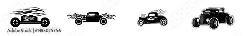 Modern art graphic featuring fire flames on a racing electric car decal and a burning tire on a sports car body side vinyl decal