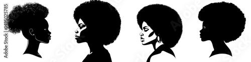 Modern illustration featuring the silhouette of a black woman on a isolated background