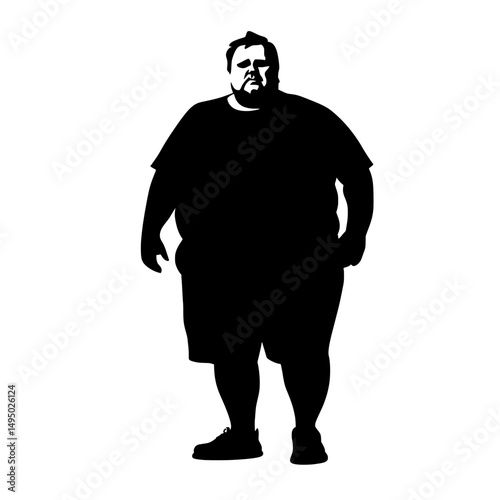 A modern illustration depicting an Obese Plus Size man as a silhouette icon symbol