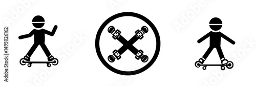 The image indicating that skateboarding, roller skating, and scooter riding are prohibited, available in EPS