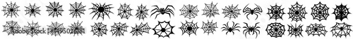 Varieties of spiderweb tracery are set, featuring a sticky black mesh pattern and a Halloween party ornament that represents a horror trap of intertwining dangerous modern lines